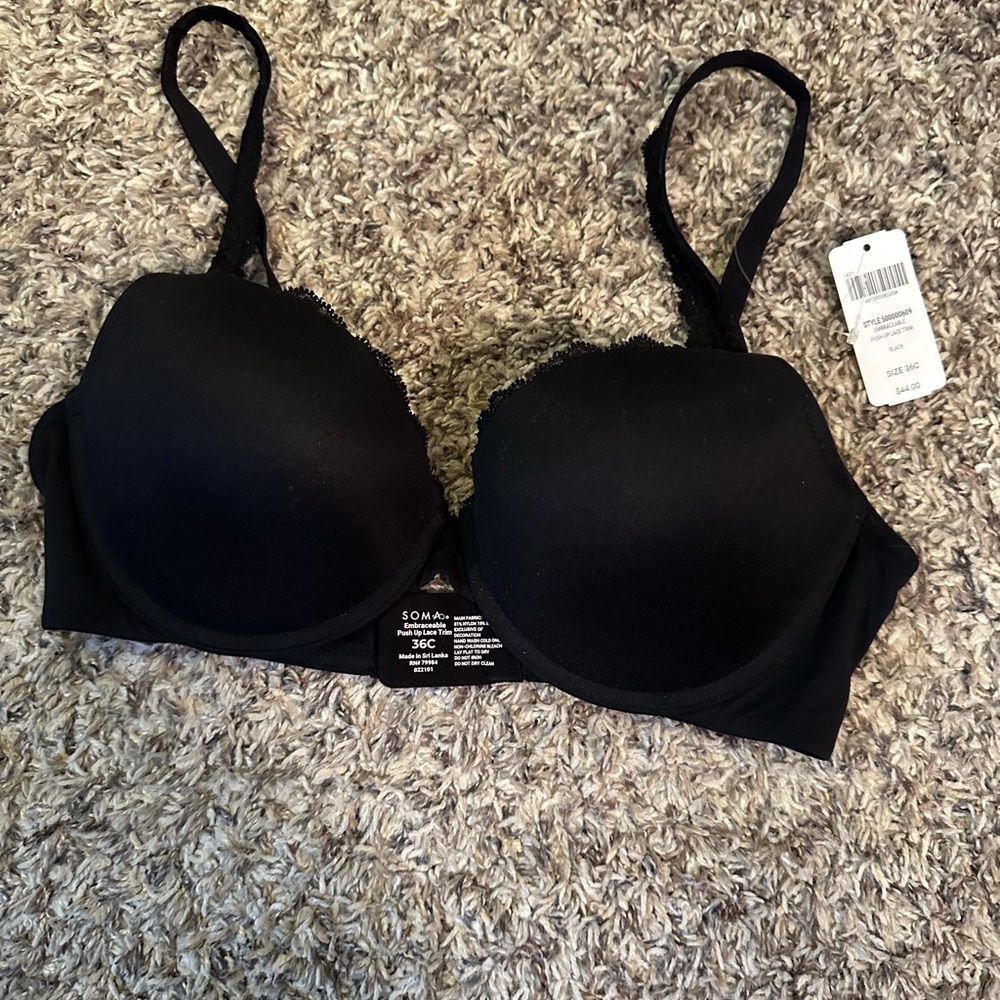 Soma Black Lace Trim Push Up Bra